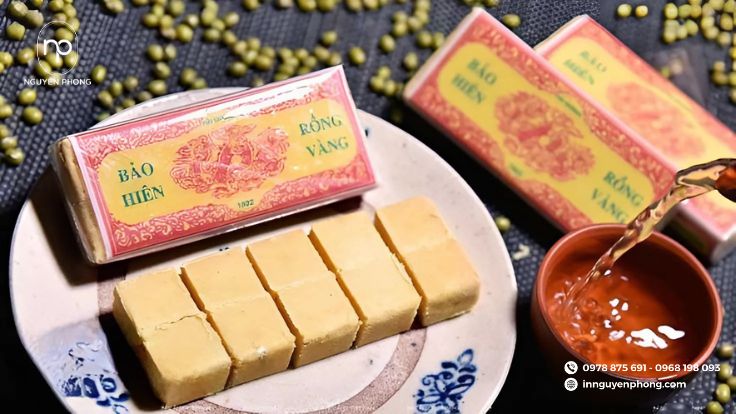in tem nhãn bánh đậu xanh rồng vàng
